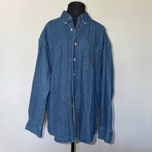 Vintage Chaps Ralph Lauren Denim Button Down Shirt Mens Large Blue 90s Retro